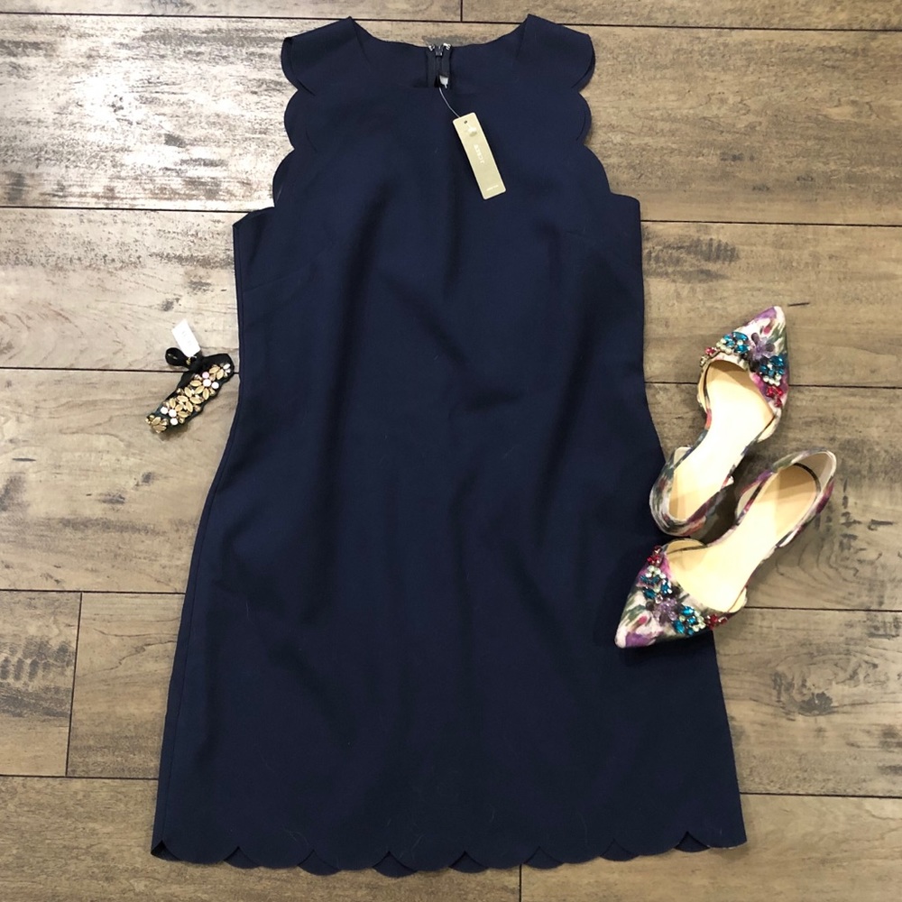 J Crew Navy Scallop Dress